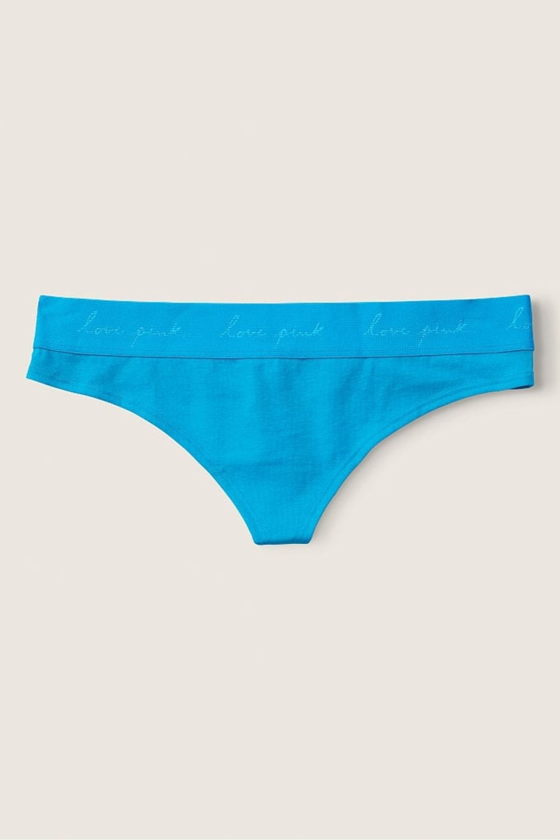 Victoria\'s Secret Algodon Logo Tanga Panties Azules | 769082KSI