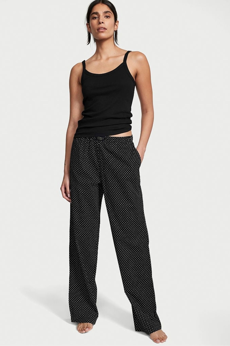 Victoria\'s Secret Algodon Long Pyjamas Negras Blancas | 407682XPB