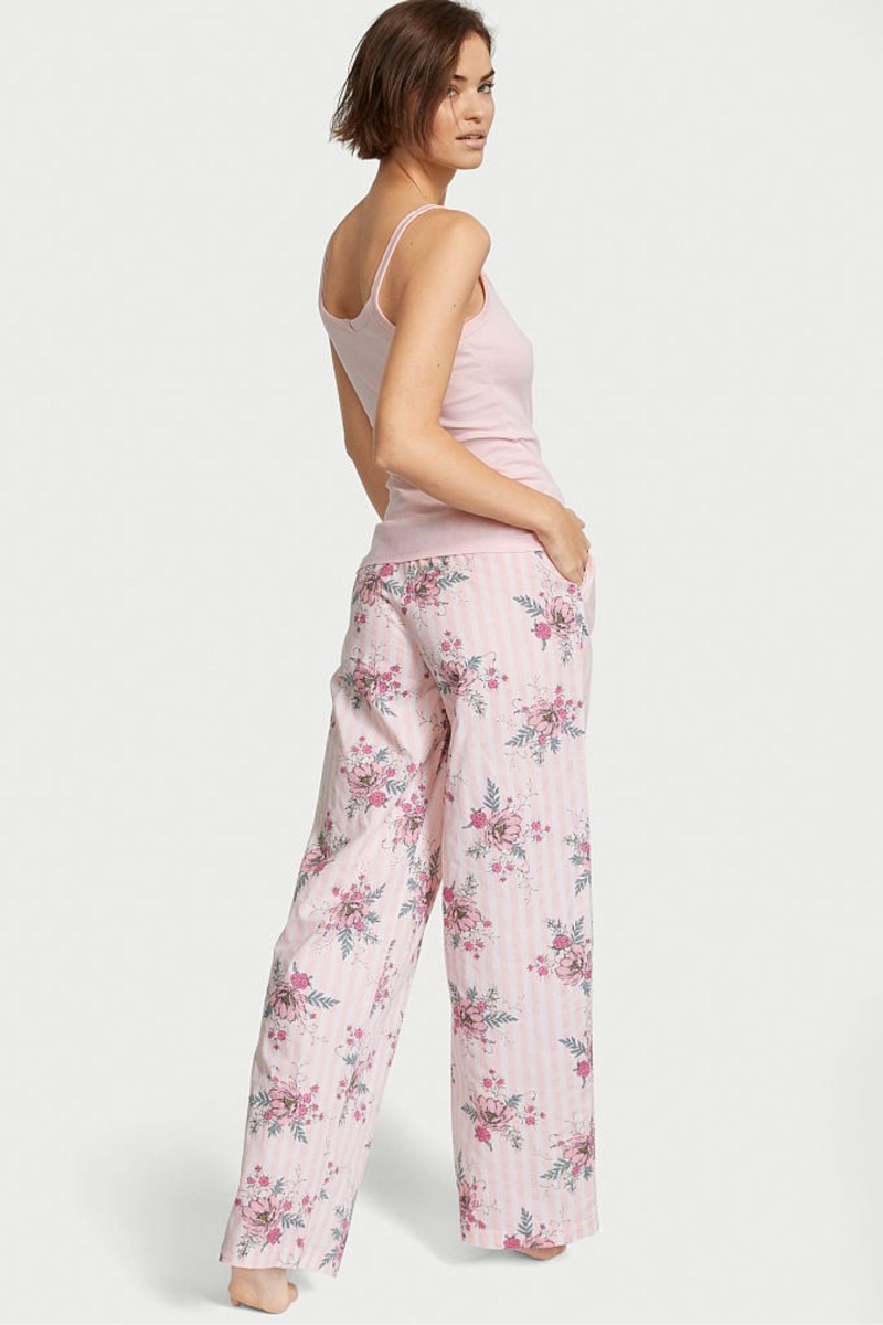 Victoria's Secret Algodon Long Pyjamas Rosas | 730594LJM