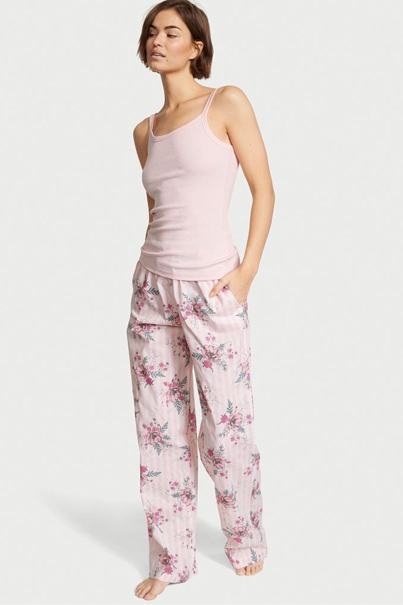 Victoria\'s Secret Algodon Long Pyjamas Rosas | 730594LJM