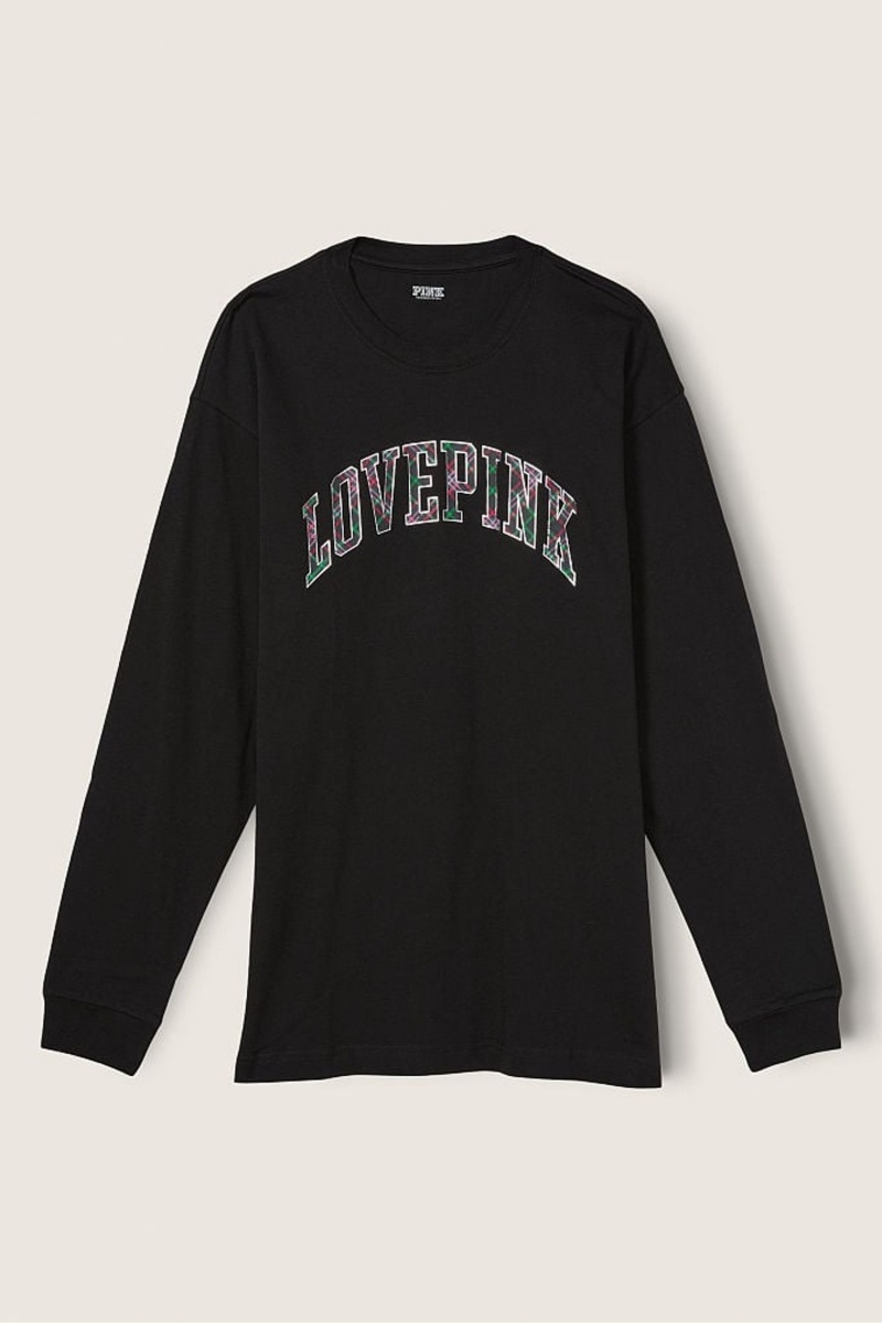 Victoria's Secret Algodon Long Sleeve Campus T-Shirt Rosas | 418095XZK