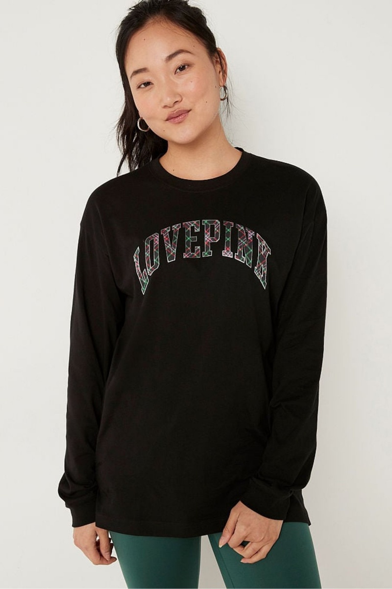 Victoria\'s Secret Algodon Long Sleeve Campus T-Shirt Rosas | 418095XZK