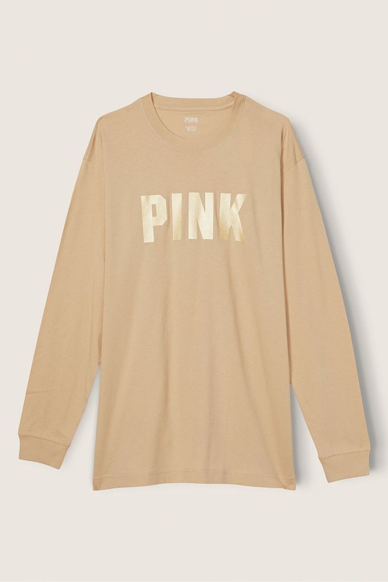 Victoria's Secret Algodon Long Sleeve Campus T-Shirt Rosas | 948172ANS