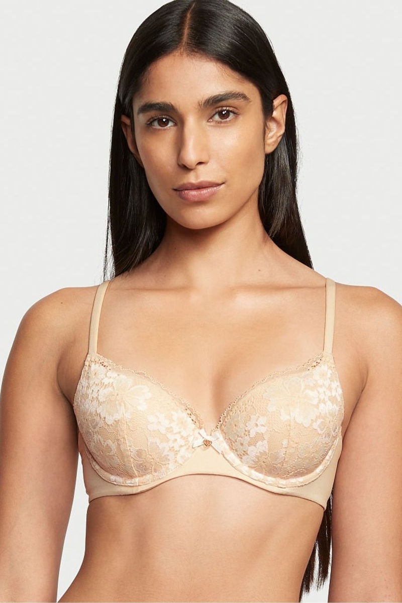 Victoria\'s Secret Body by Victoria Front Fijacion Encaje Trim Lightly Forro Demi Bra Champagne Xdye Nude | 276159SKF