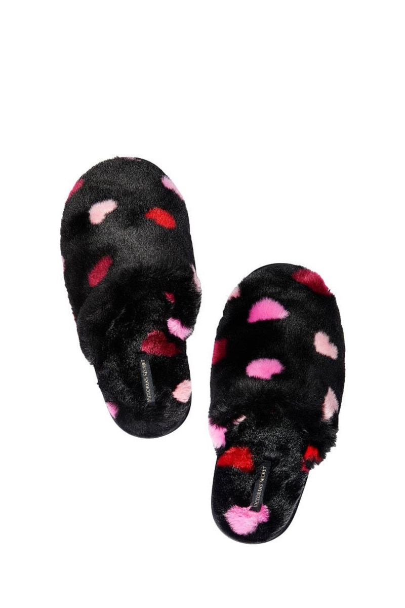 Victoria\'s Secret Closed Puntera Faux Fur Pantuflas Negras | 240387JBP