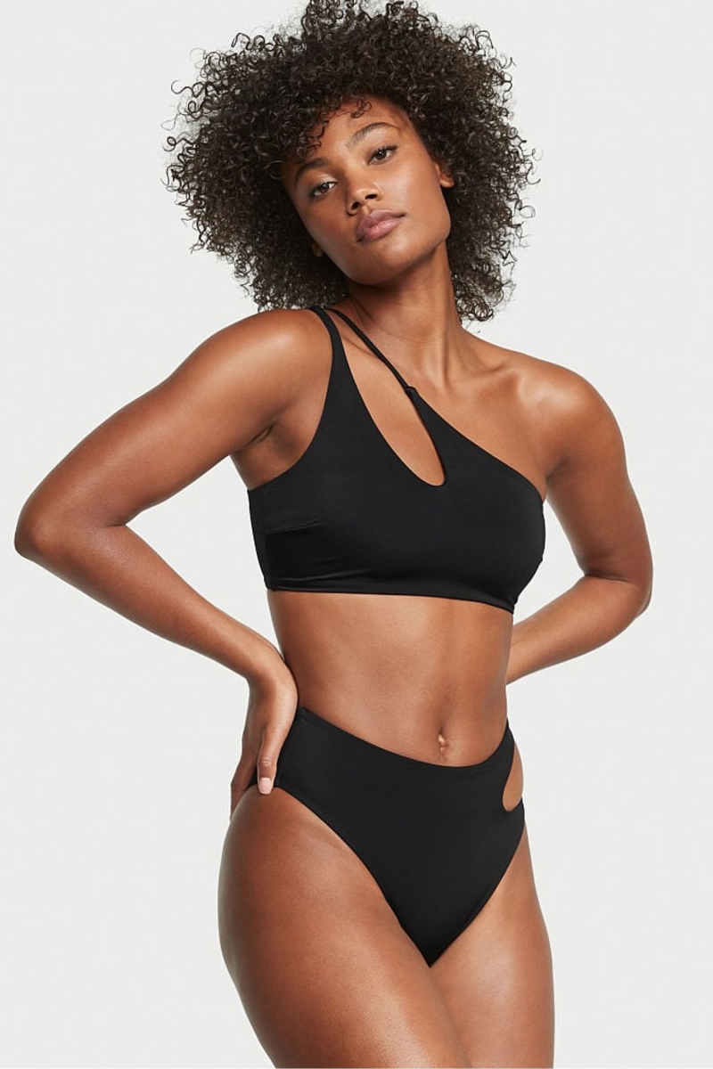 Victoria\'s Secret Cut Out High Cintura Cheeky Swim Bikini Bottom Negras | 589320ADF