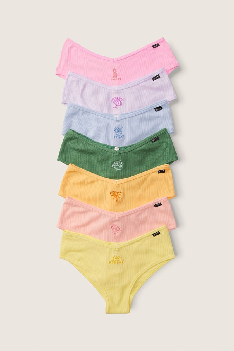 Victoria\'s Secret Days of the Week Algodon Cheeky Panties 7 Pack Pink/Blue/Green/Orange/Yellow | 914785YFX