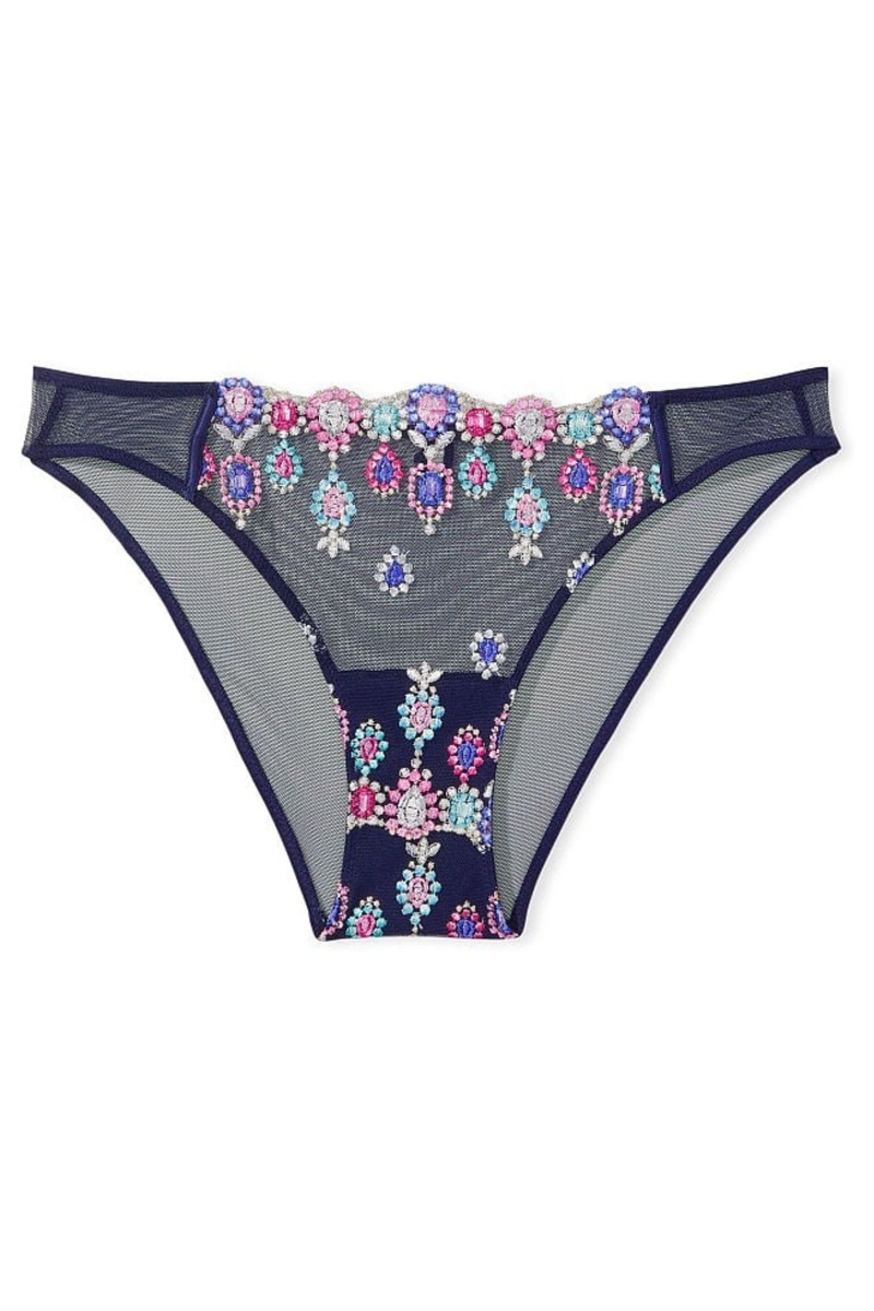 Victoria's Secret Dream Angels Bejeweled Embroidery Cheekini Panties Azul Marino Azules | 814670LEZ