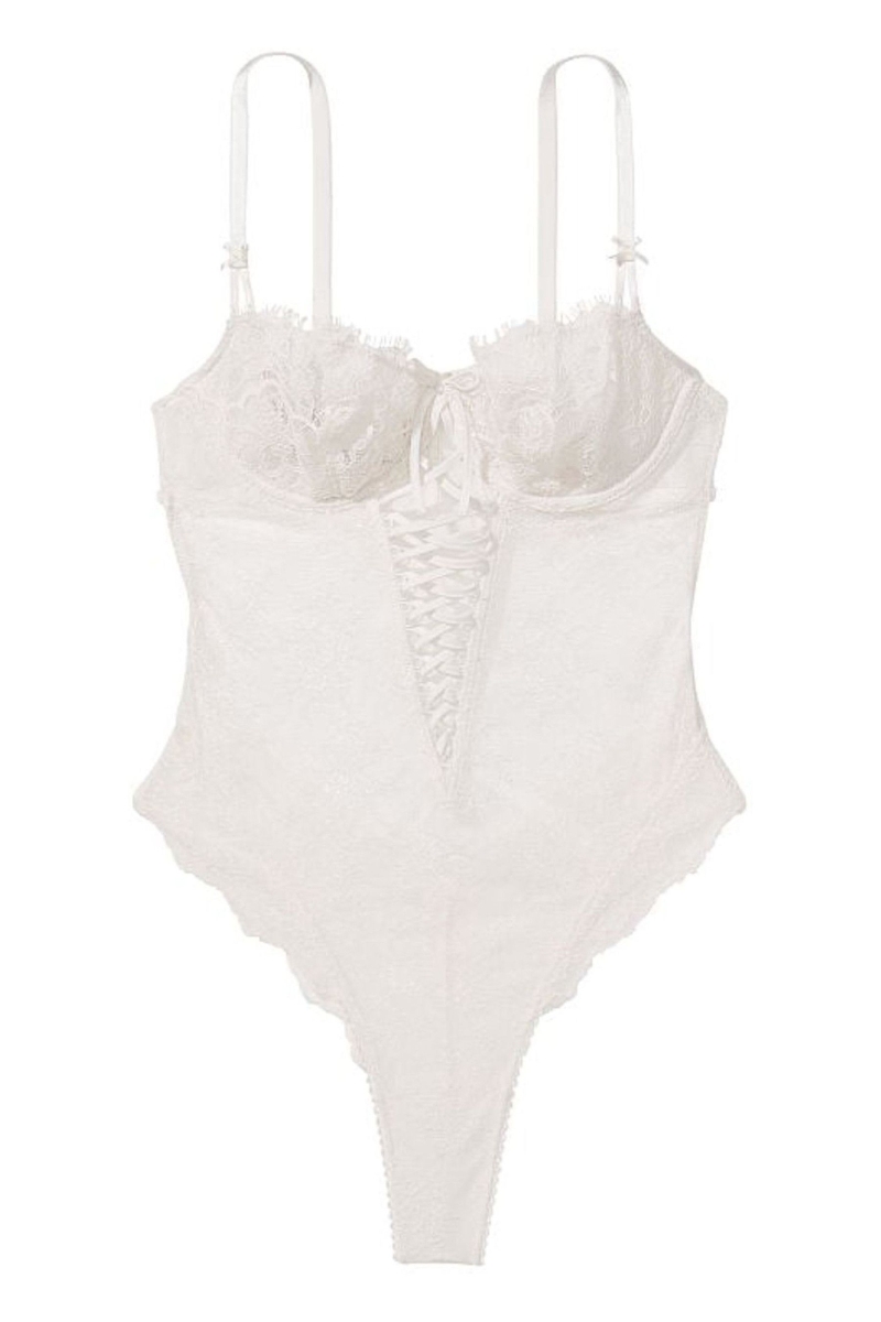 Victoria's Secret Dream Angels Encaje Unlined Balcony Bodysuit Blancas | 674951AMZ