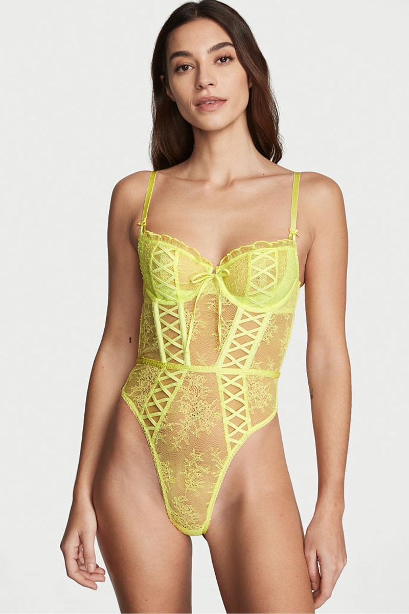 Victoria\'s Secret Dream Angels Encaje Unlined Balcony Bodysuit Lime Citron | 953801APF