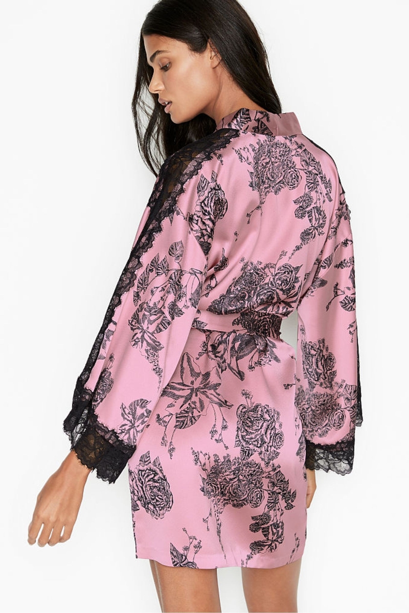 Victoria's Secret Encaje Inset Kimono Robe Negras | 367104HDW