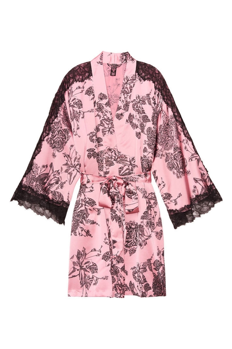 Victoria's Secret Encaje Inset Kimono Robe Negras | 367104HDW