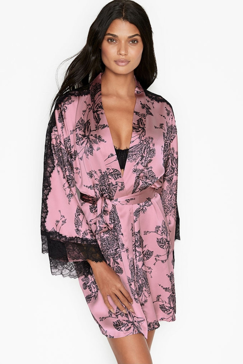 Victoria\'s Secret Encaje Inset Kimono Robe Negras | 367104HDW