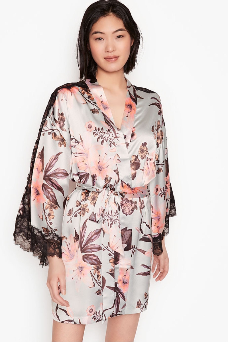 Victoria\'s Secret Encaje Inset Kimono Robe Negras | 371650GYQ