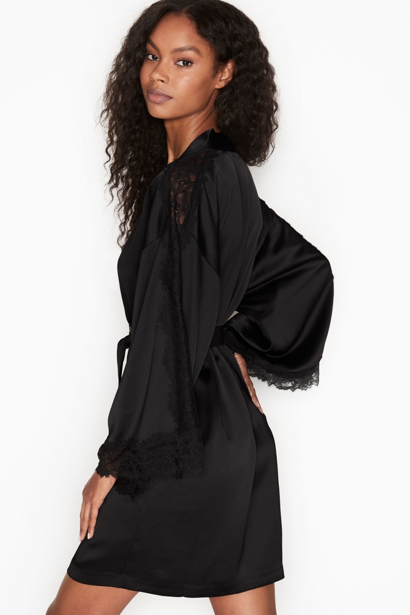 Victoria's Secret Encaje Inset Kimono Robe Negras | 752801GZF