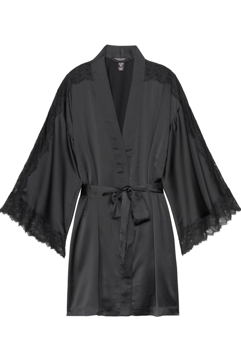 Victoria's Secret Encaje Inset Kimono Robe Negras | 752801GZF