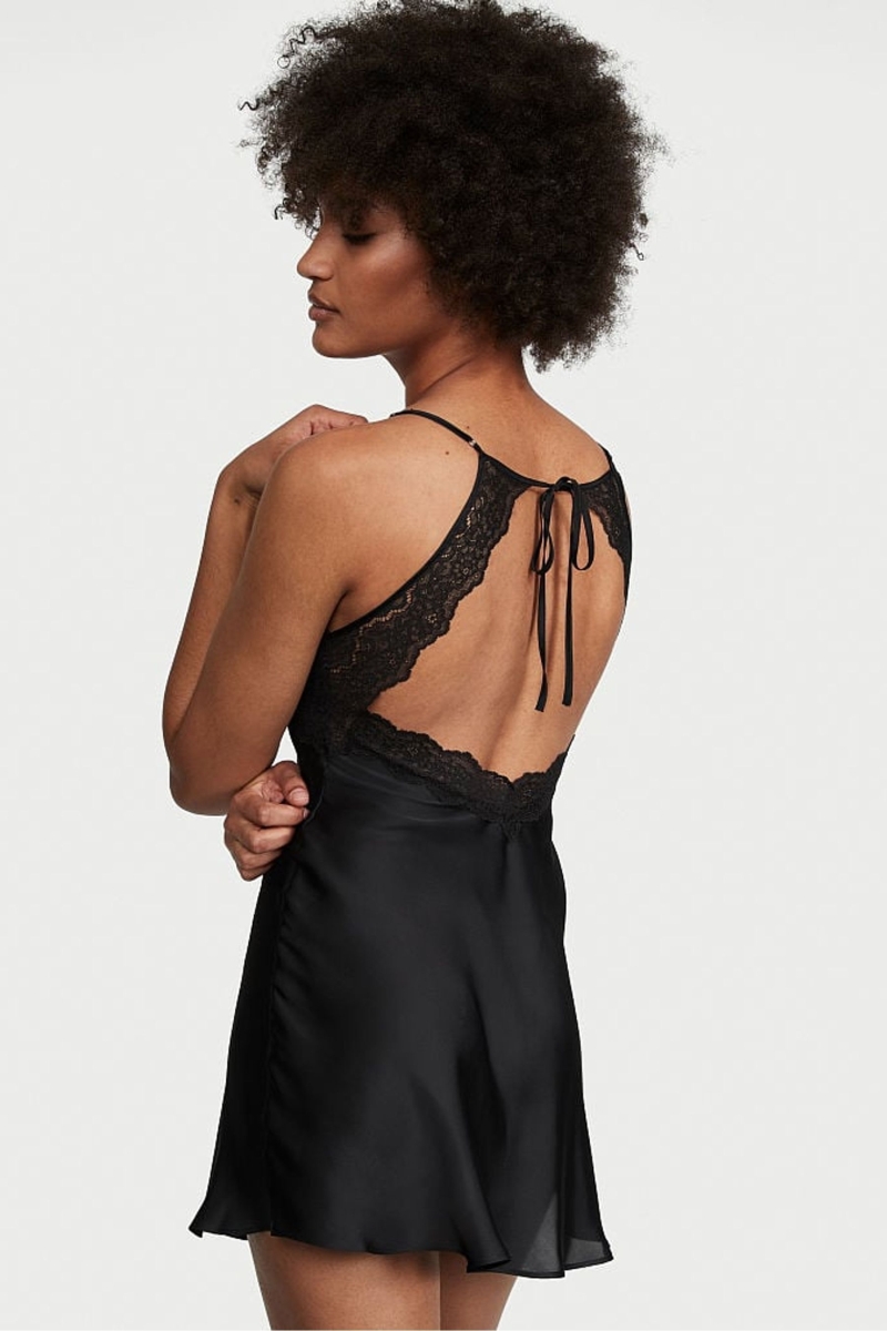 Victoria's Secret Encaje Plunge OpenBack Slip Negras | 598362XER