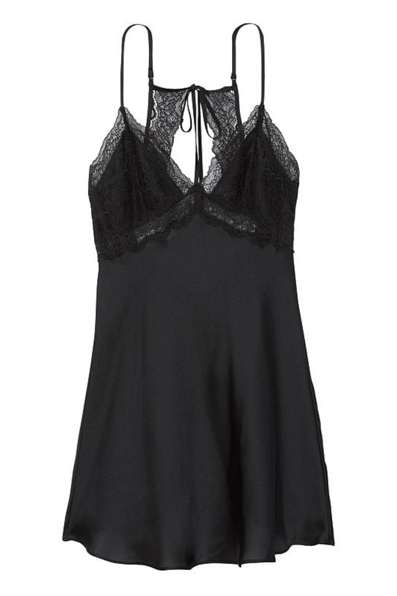 Victoria's Secret Encaje Plunge OpenBack Slip Negras | 598362XER