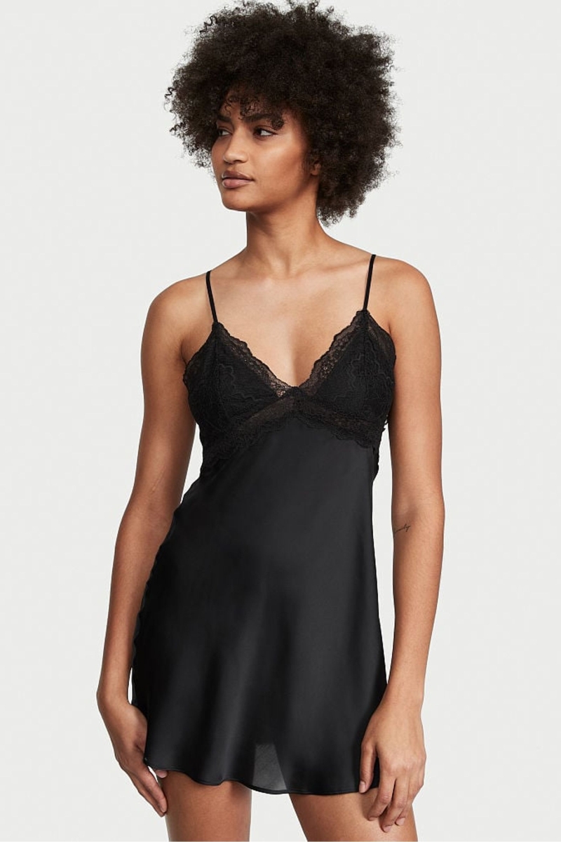 Victoria\'s Secret Encaje Plunge OpenBack Slip Negras | 598362XER