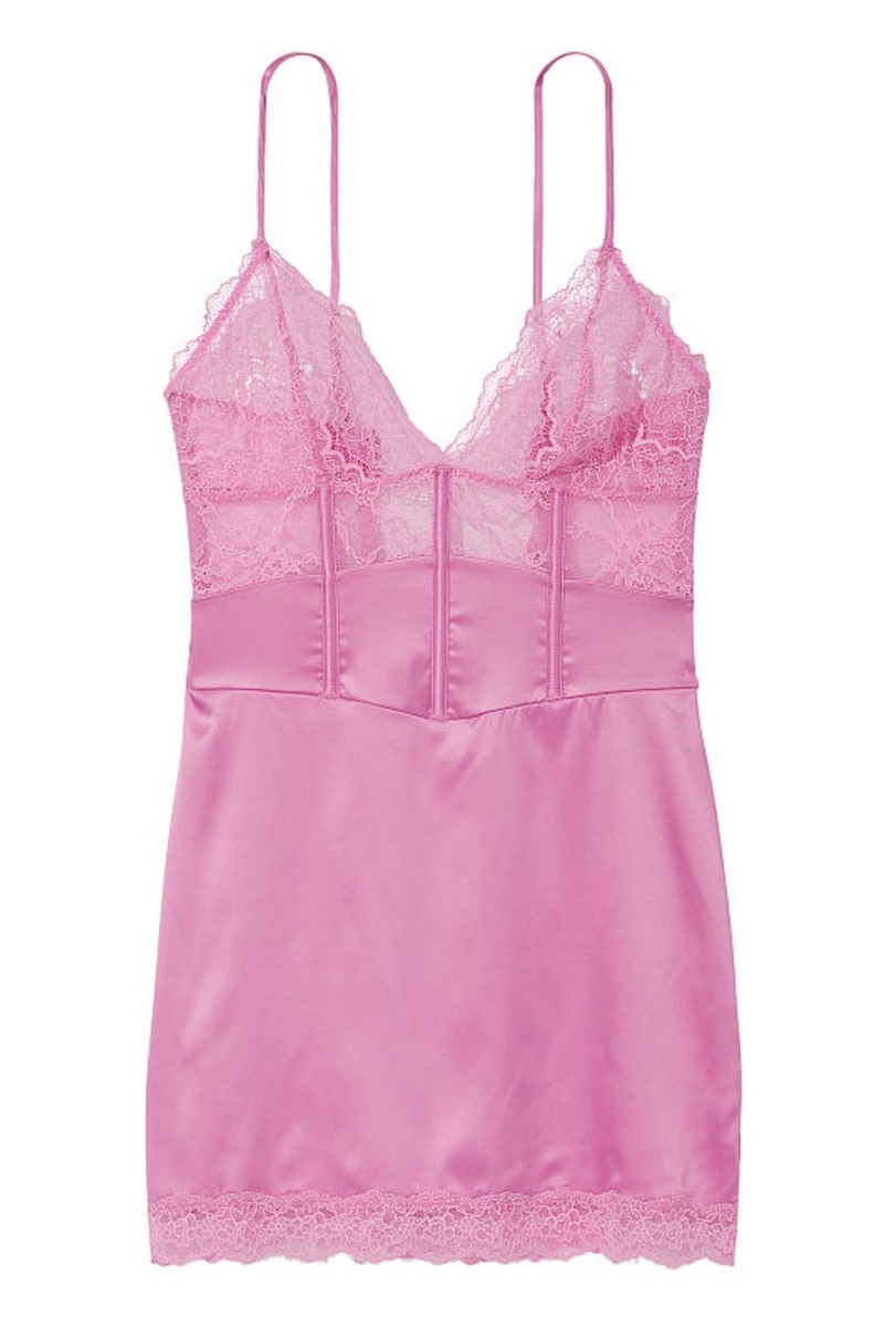 Victoria's Secret Encaje Provocative Slip Vestido Rosas | 087951TZI