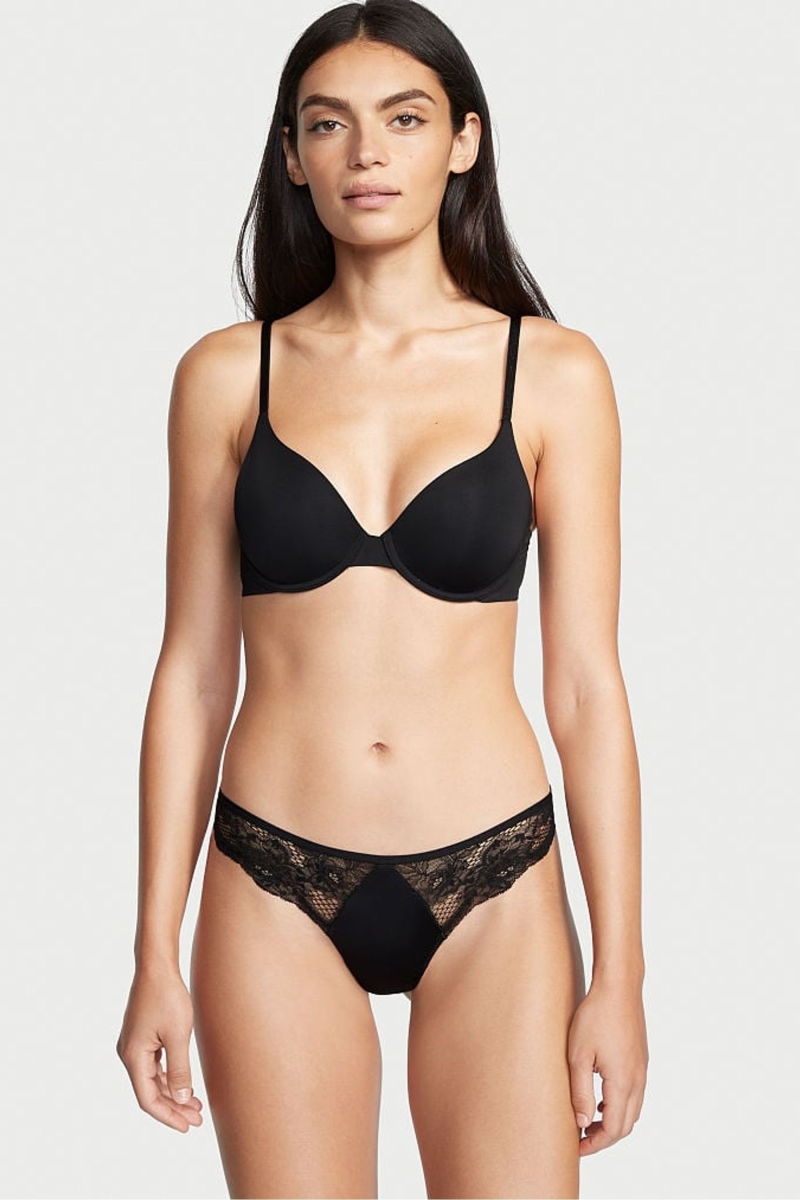 Victoria\'s Secret Encaje Tanga Panties Negras | 749012JQY