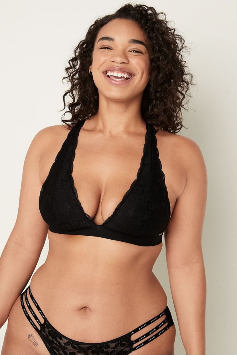 Victoria\'s Secret Encaje Tiras Back Halterneck Bralette Negras | 152689MPD