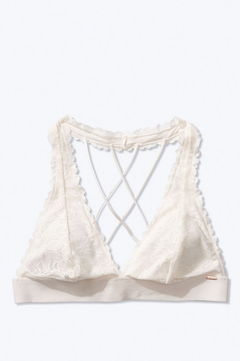 Victoria's Secret Encaje Tiras Back Halterneck Bralette Blancas | 450739BRA