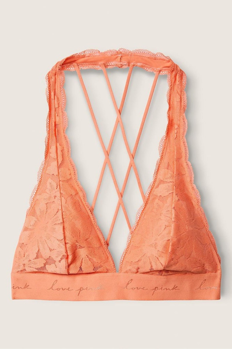 Victoria's Secret Encaje Tiras Back Halterneck Bralette Coral Creme Naranjas | 512693UFJ