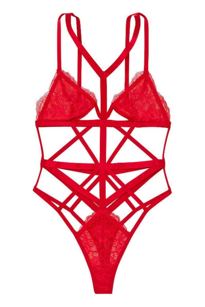 Victoria's Secret Encaje Tiras Bodysuit Rojas | 564019KYD