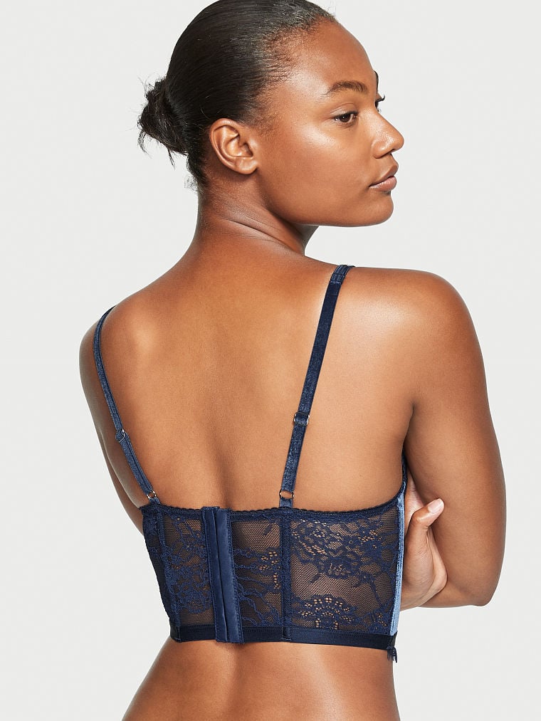 Victoria's Secret Encaje & Velvet Shine Correa Corset Top Azul Marino | 742930IND