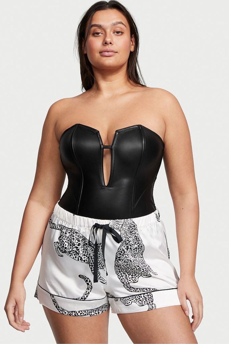 Victoria's Secret Faux Cuero Bodysuit Negras | 514329MWL