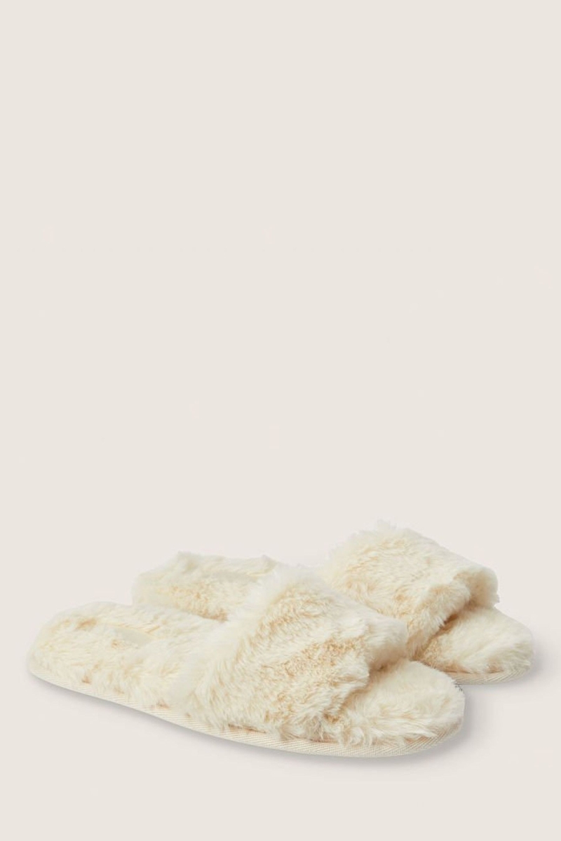 Victoria\'s Secret Faux Fur Open Puntera Pantuflas Blancas | 659802CQL