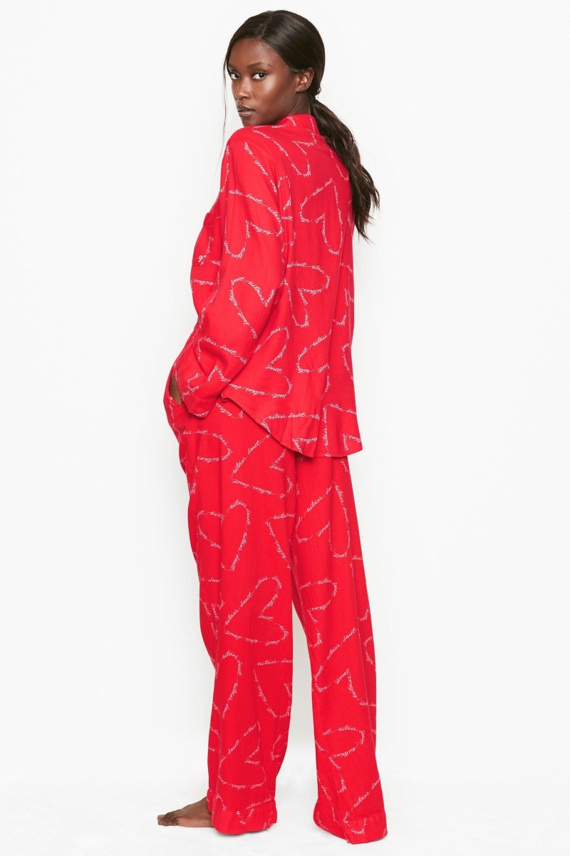 Victoria's Secret Flannel Long Pyjamas Rojas | 985374VXK