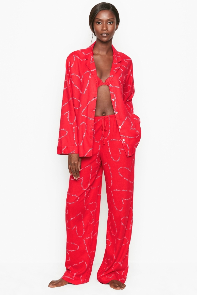 Victoria\'s Secret Flannel Long Pyjamas Rojas | 985374VXK