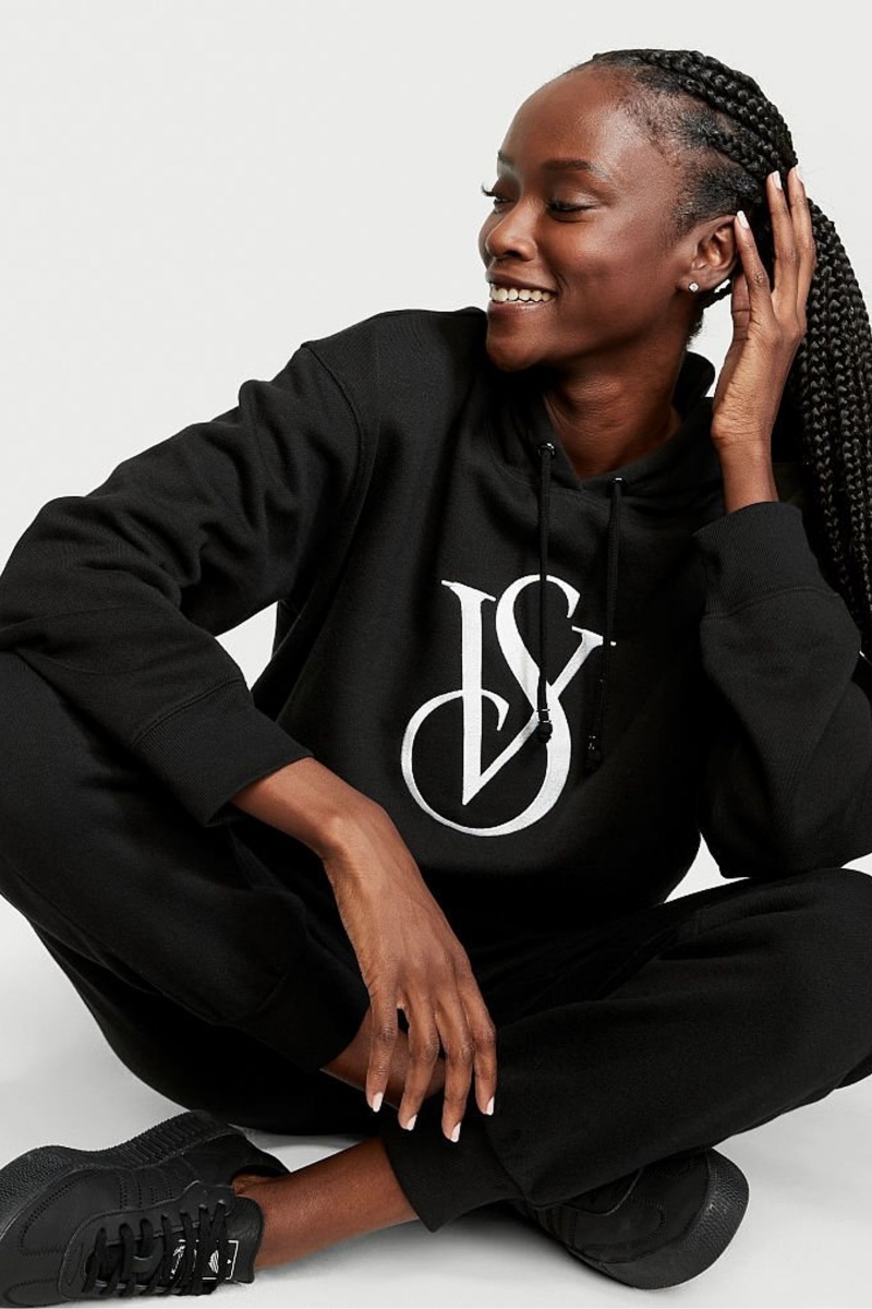 Victoria's Secret Fleece Lounge Logo Hoodie Negras | 907158UAD