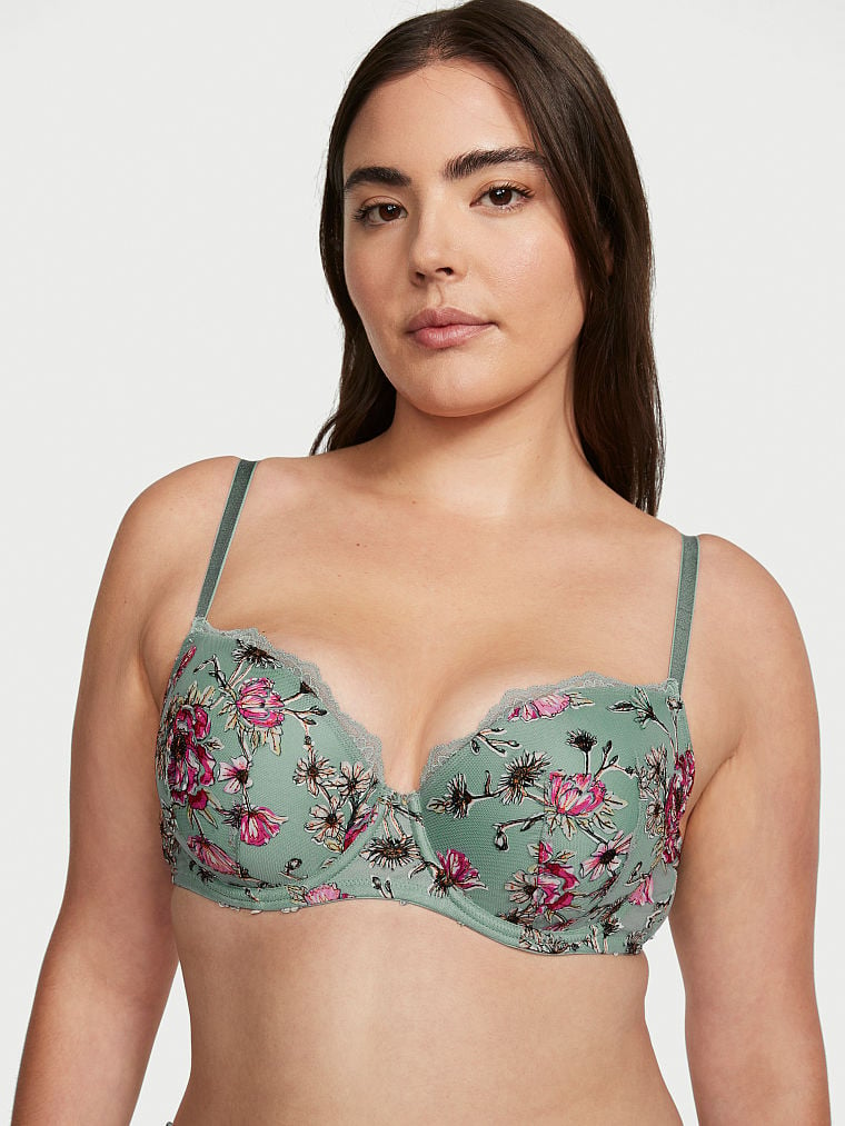 Victoria\'s Secret Floral Embroidery Low-Cut Demi Bra Sage Dust Floral | 790685WLD