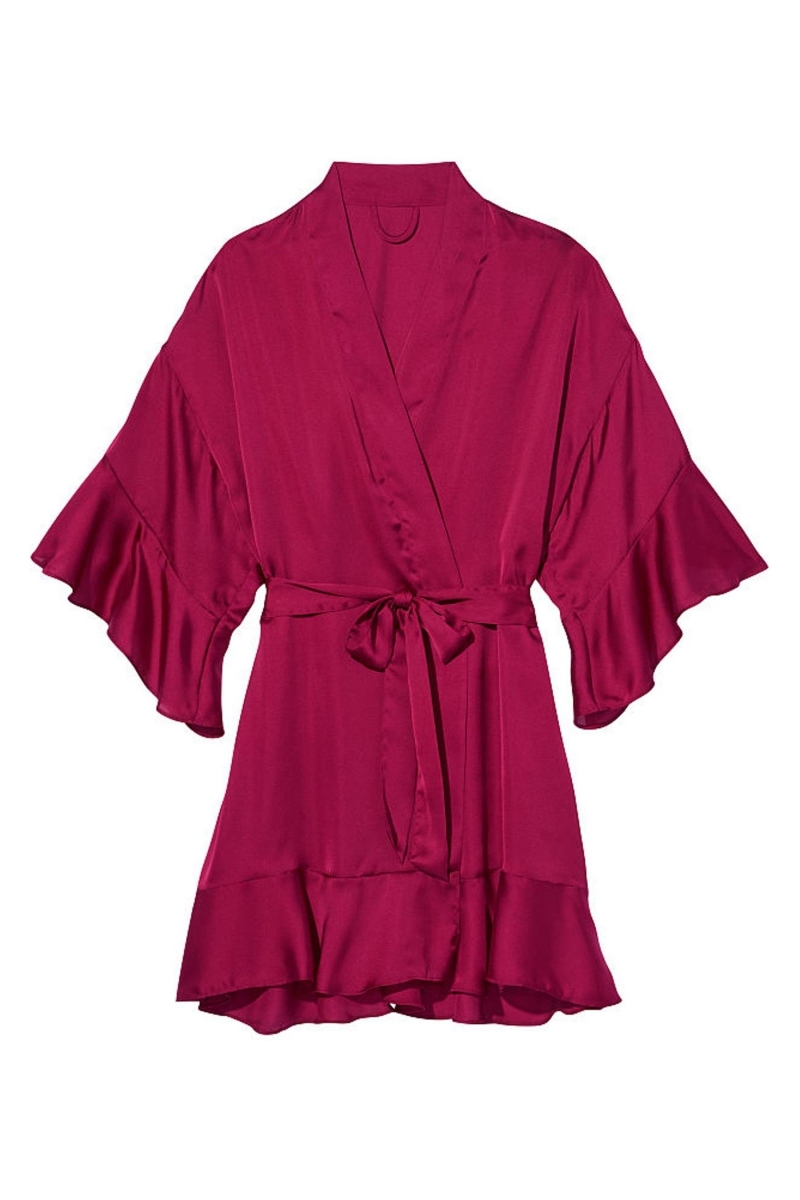 Victoria's Secret Flounce Satin Robe Burdeos Rojas | 015793LXY