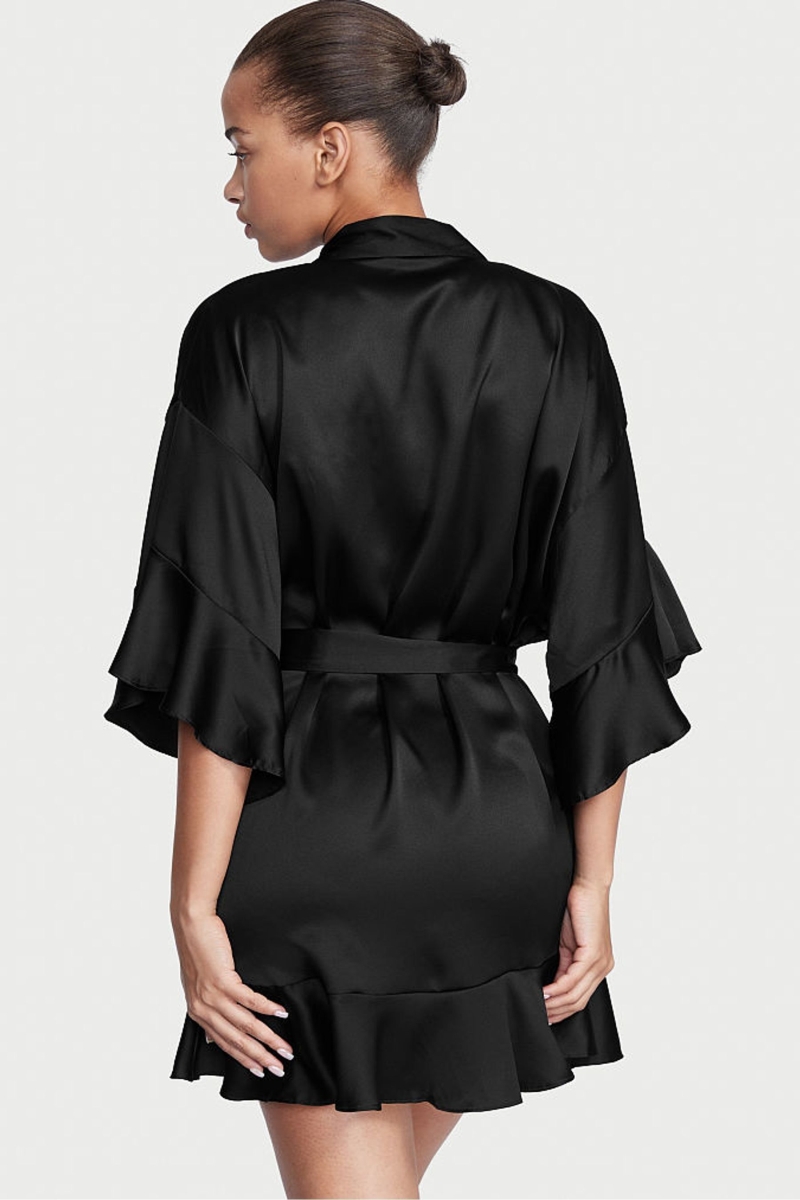 Victoria's Secret Flounce Satin Robe Negras | 574362XEQ