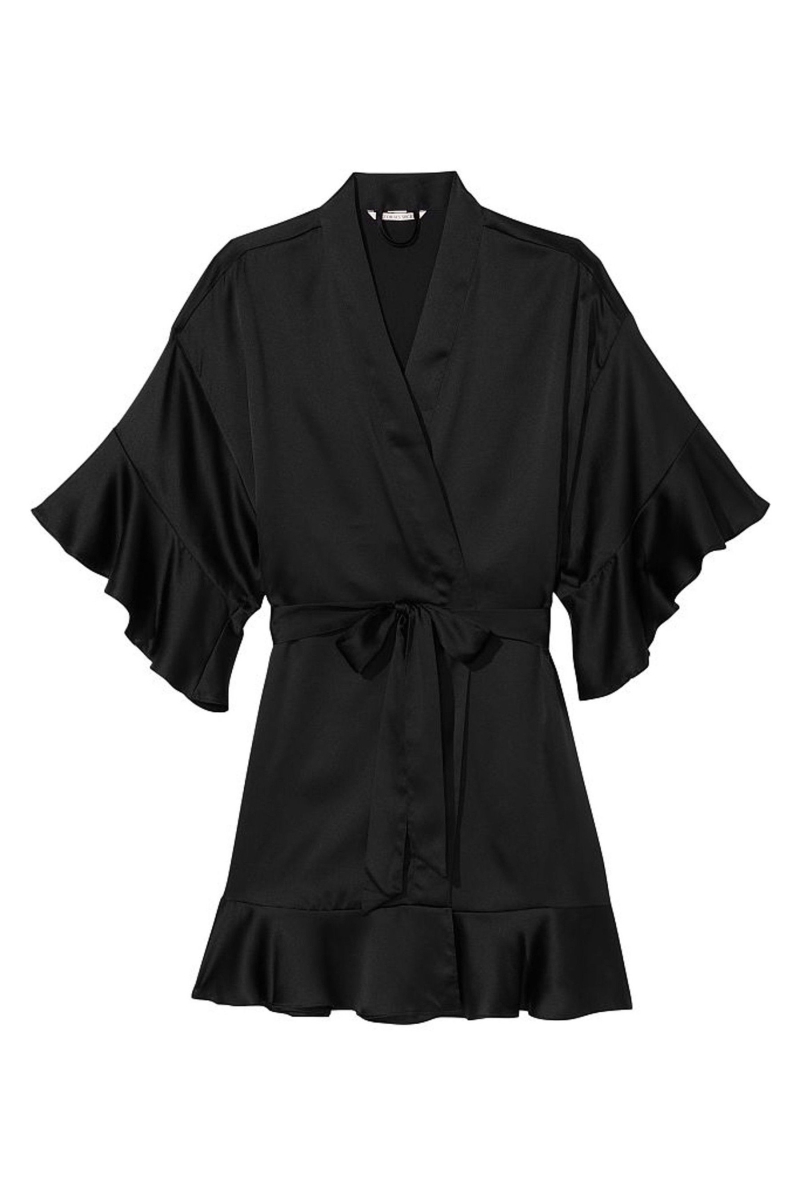 Victoria's Secret Flounce Satin Robe Negras | 574362XEQ