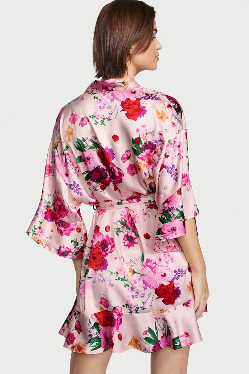 Victoria's Secret Flounce Satin Robe Rosas | 862307WNV