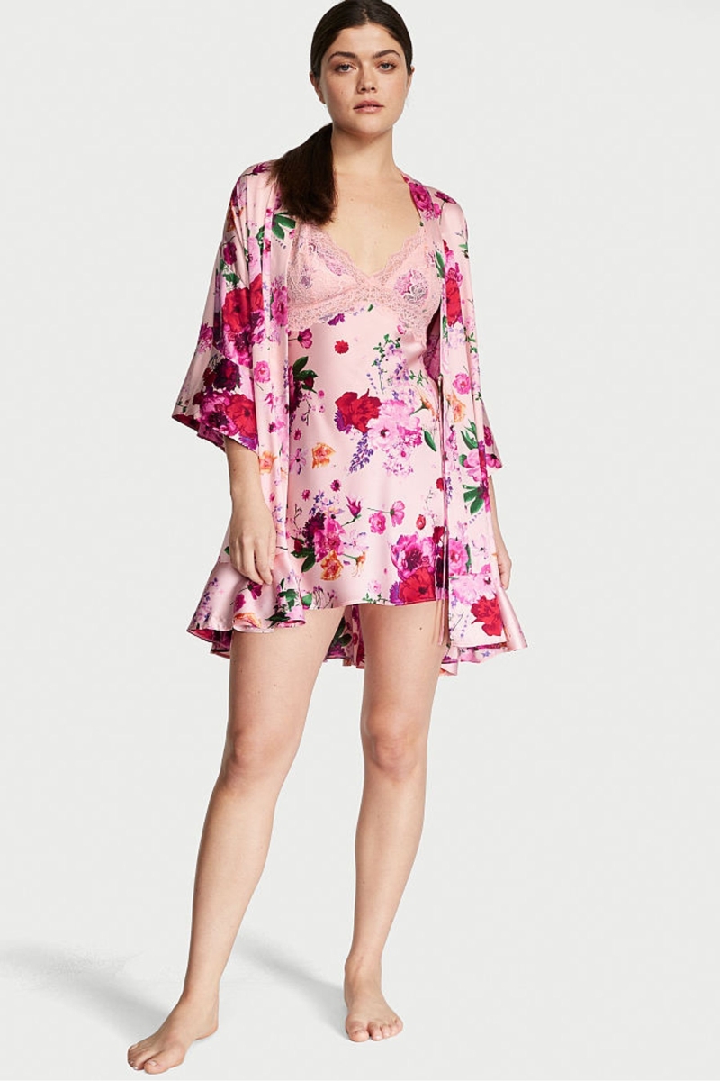 Victoria's Secret Flounce Satin Robe Rosas | 862307WNV