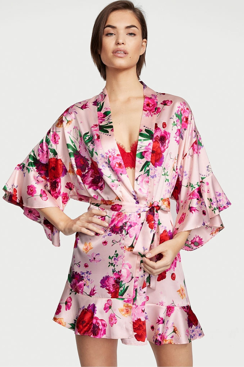 Victoria\'s Secret Flounce Satin Robe Rosas | 862307WNV