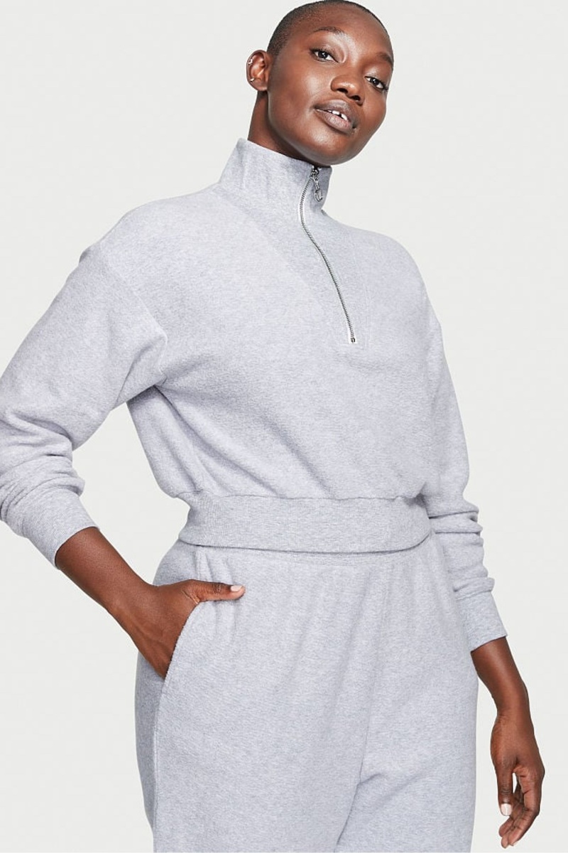 Victoria\'s Secret Half Zip High Neck Lounge Sweatshirt Gris | 502198VDK