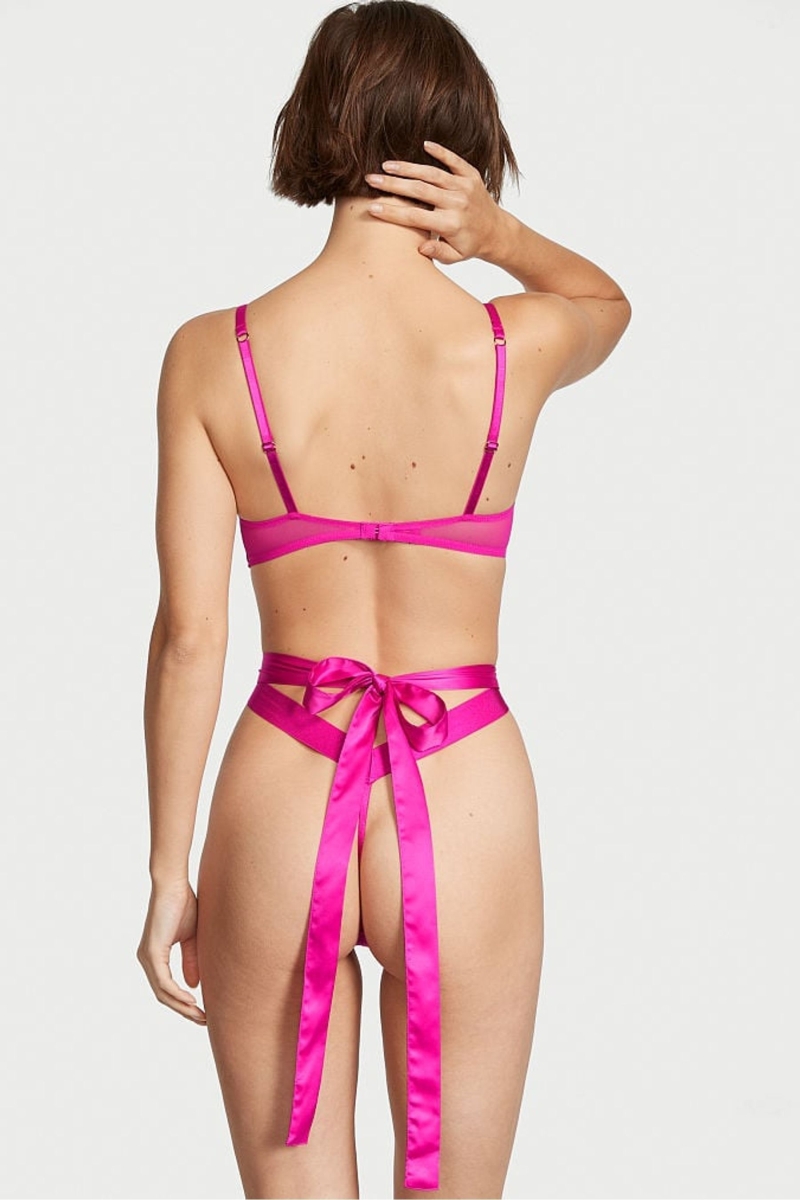 Victoria's Secret Heart Embroidered Encaje Crotchless Bodysuit Fucsia Rosas | 768953GCE