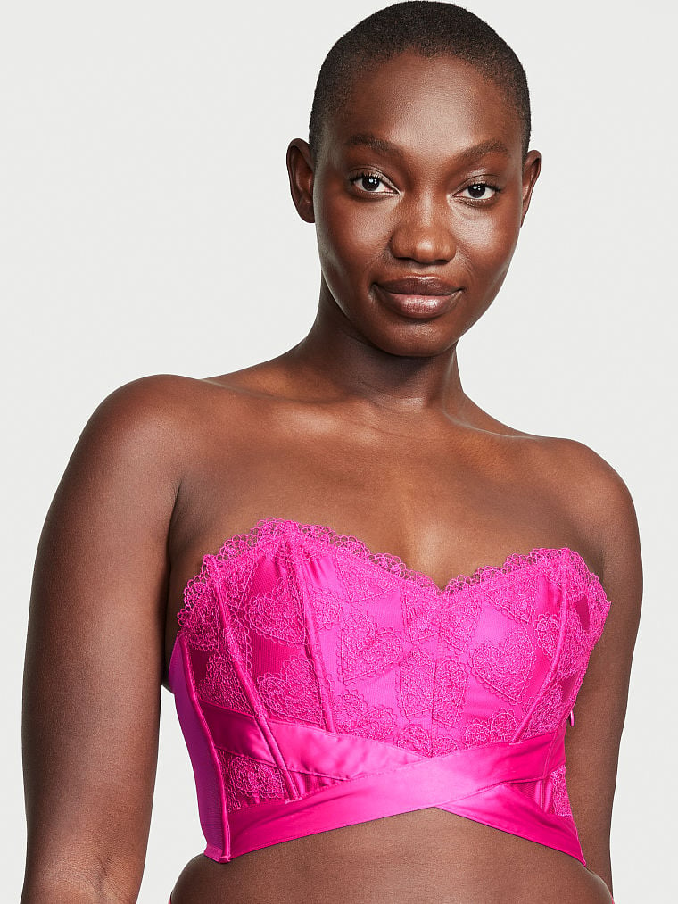 Victoria\'s Secret Heart Embroidery Strapless Corset Top Fucsia | 748351YAR