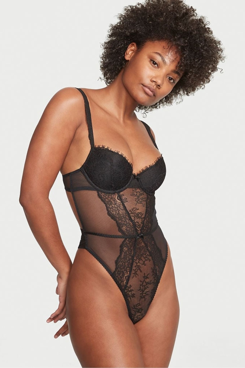 Victoria\'s Secret Lightly Forro Demi Encaje Bodysuit Negras | 501693EXI