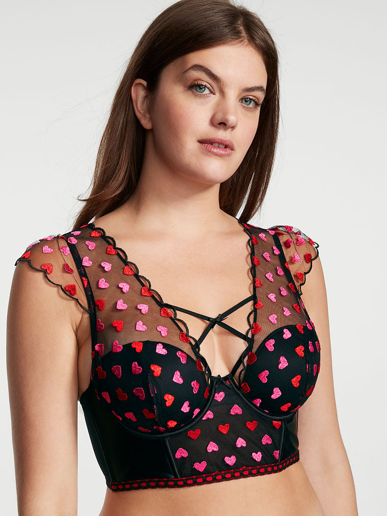 Victoria\'s Secret Lightly Forro Heart Embroidery Cap-Sleeve Corset Top Negras | 168245EPV