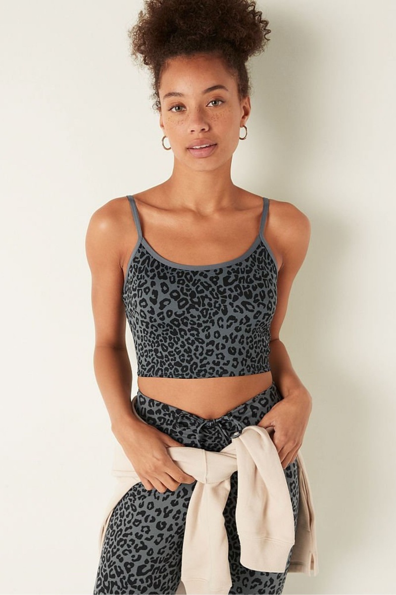 Victoria\'s Secret Lightly Forro Low Impact Deporte Crop Top Verde Menta Leopardo Gris | 217638ASW