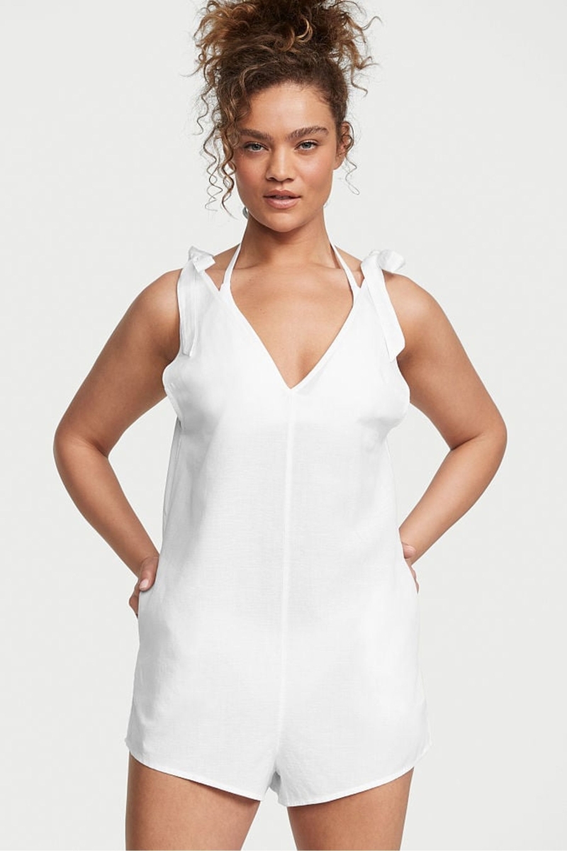 Victoria\'s Secret Linen Playsuit Cover Up Blancas | 489537DYL