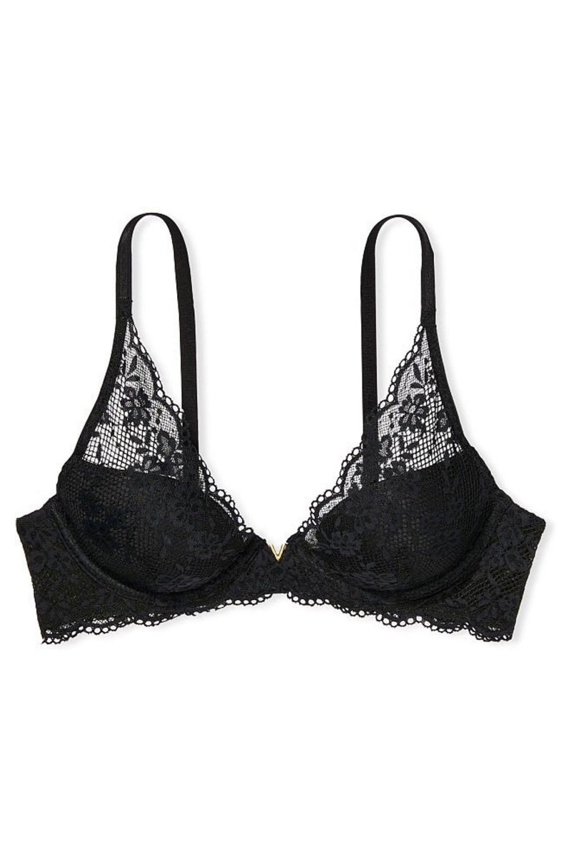 Victoria's Secret Love Cloud Encaje Half Pad Plunge Bra Negras | 089724ZDX